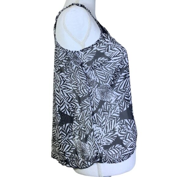 Aeropostale Sleeveless Semi Sheer Tank Top Geometric Leaf Print Black White S - Picture 7 of 16
